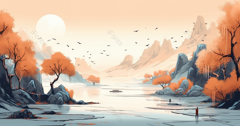 国风水墨山川河流自然美景,插画/手绘图,插画/手绘图库,插画/手绘图下载,插画/手绘